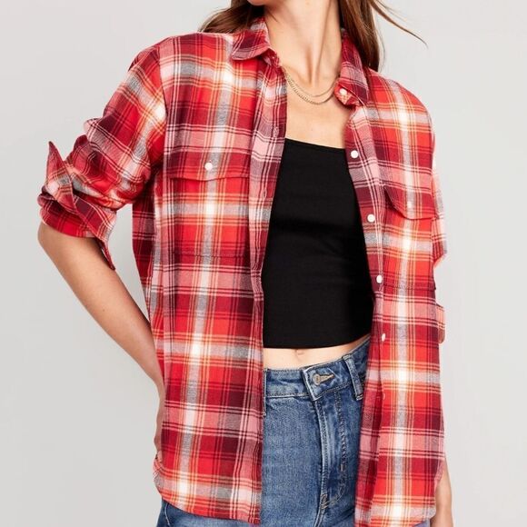 2057 NWT Old Navy Loose Flannel Boyfriend Shirt for Women Size Small Tall - Picture 1 of 7